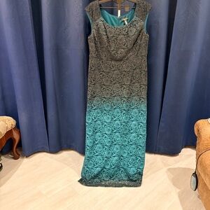 R & M Richards Black and Teal Maxi Dress
